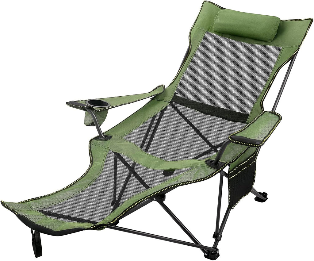 Green Folding Camp Chair with Footrest and Cup Holder F69279