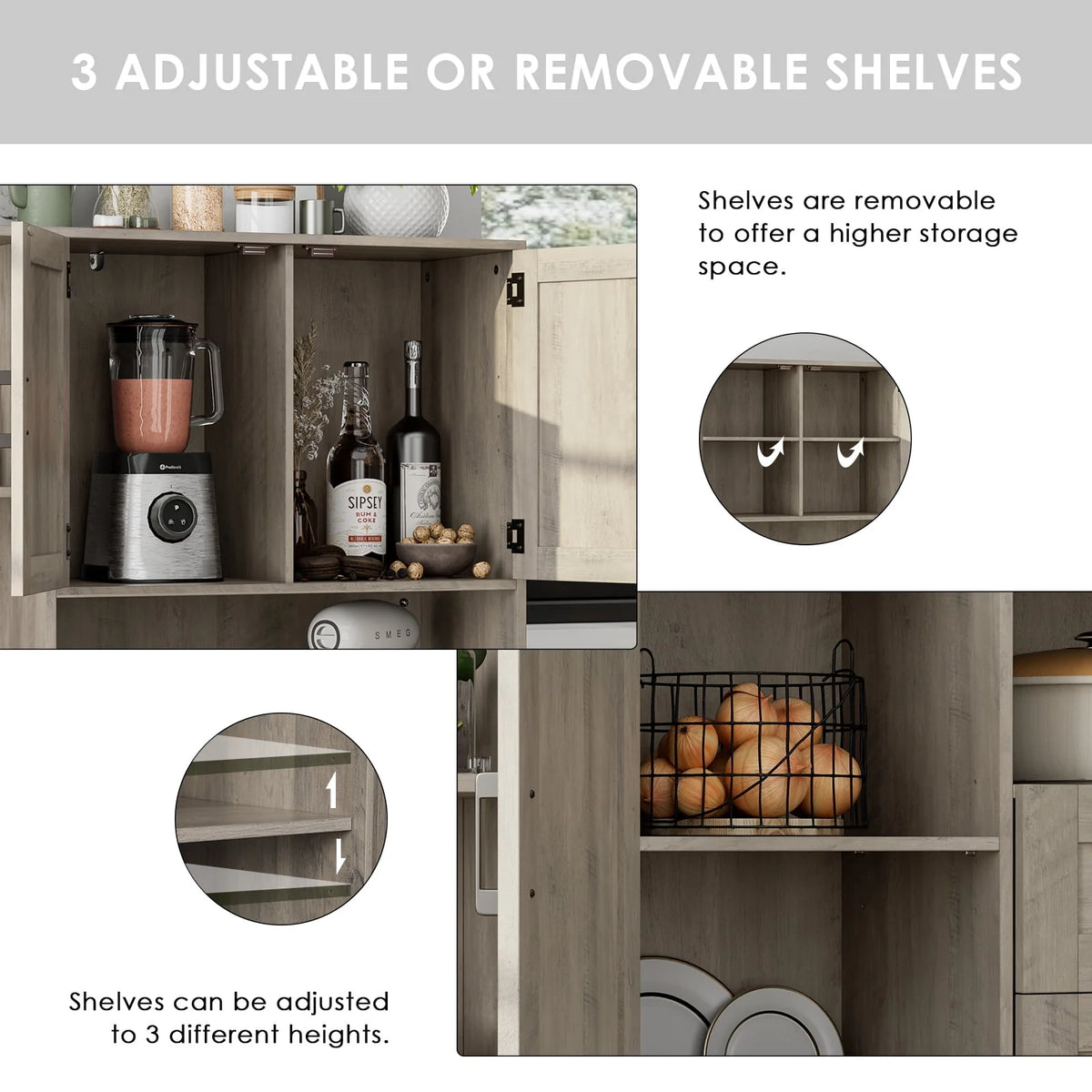 Large Kitchen Pantry Buffet with Adjustable Shelves R1091