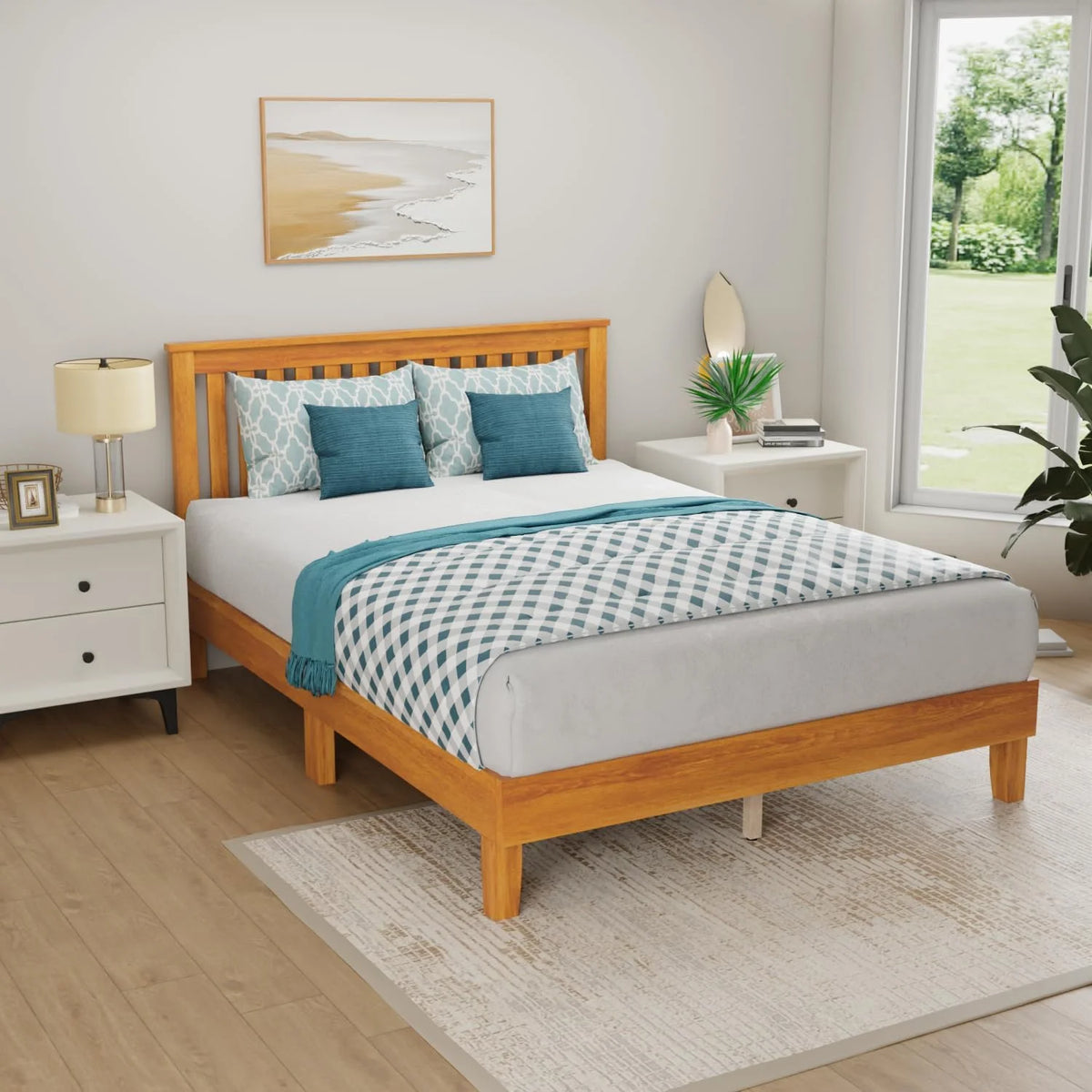Wood Platform Bed Frame with Headboard Twin K10026
