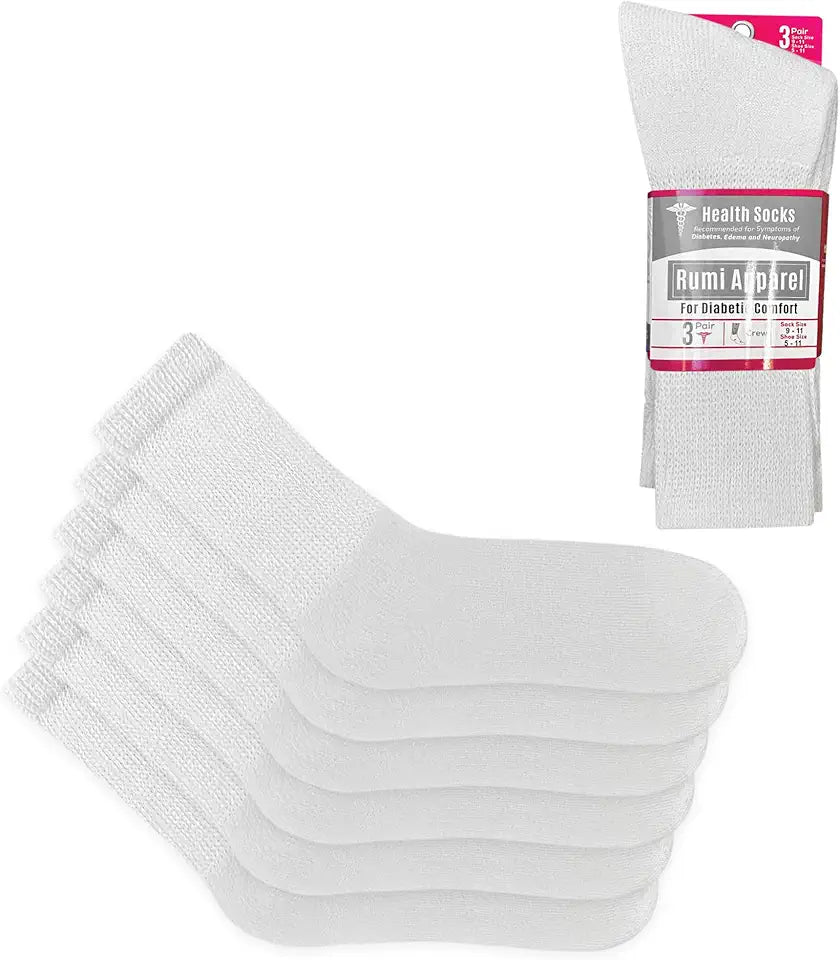 Diabetic Crew Socks 4-Pack 12 Pairs Size 7-12 Wide Top W3143