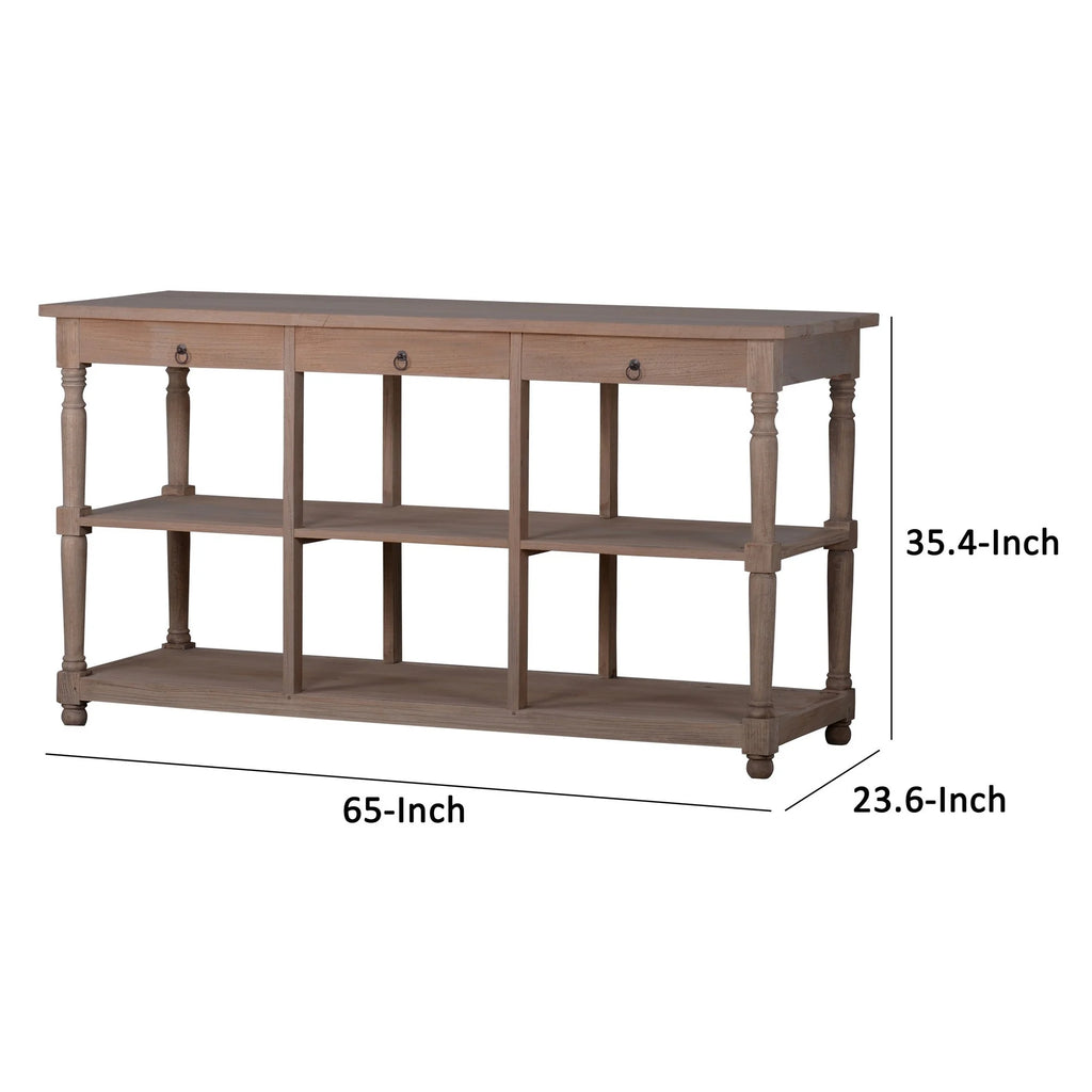 65 Inch 3 Drawer Wood Console Table Q55374