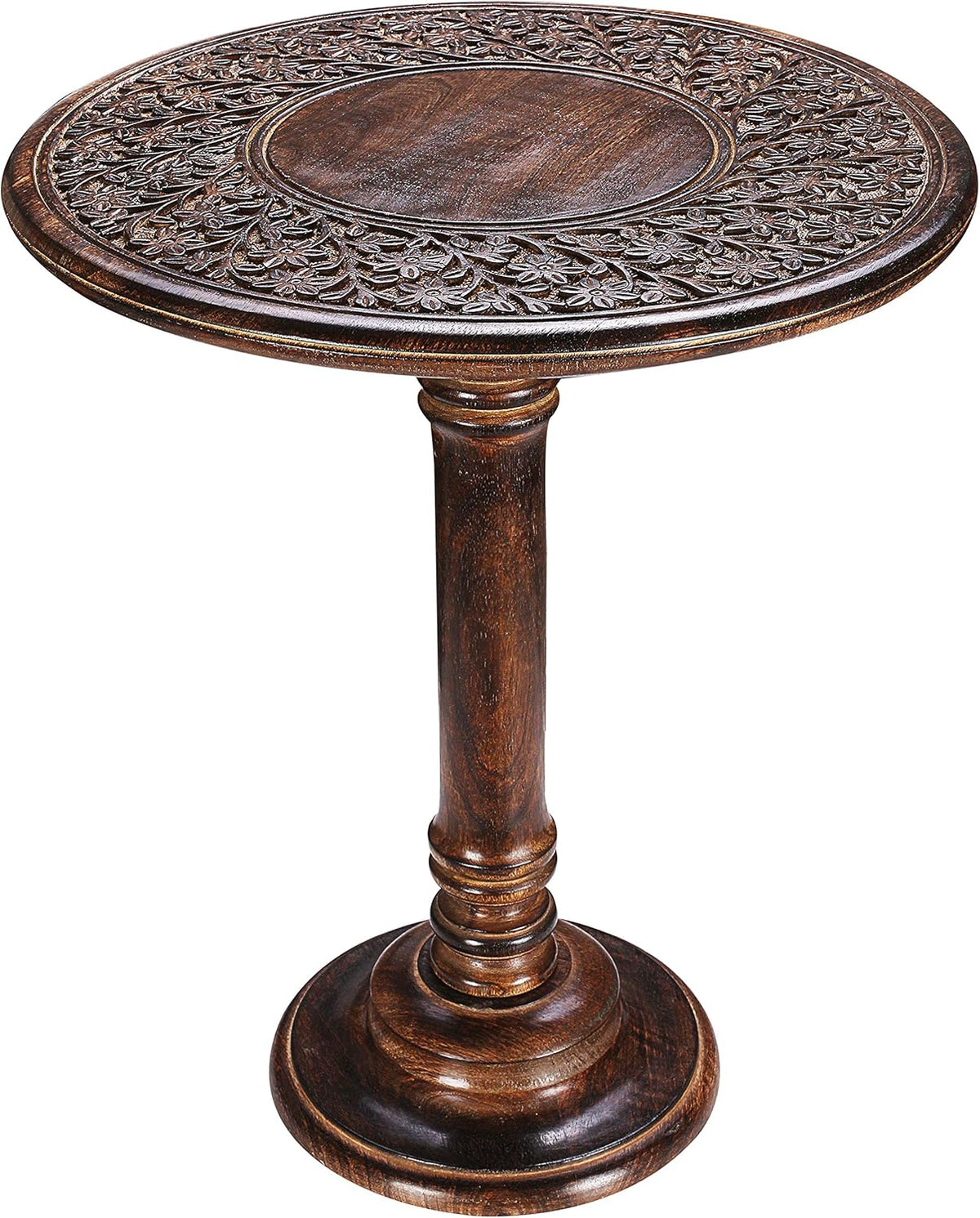 Solid Wood Hand Carved Octagonal Accent Table 15 Inch V100781