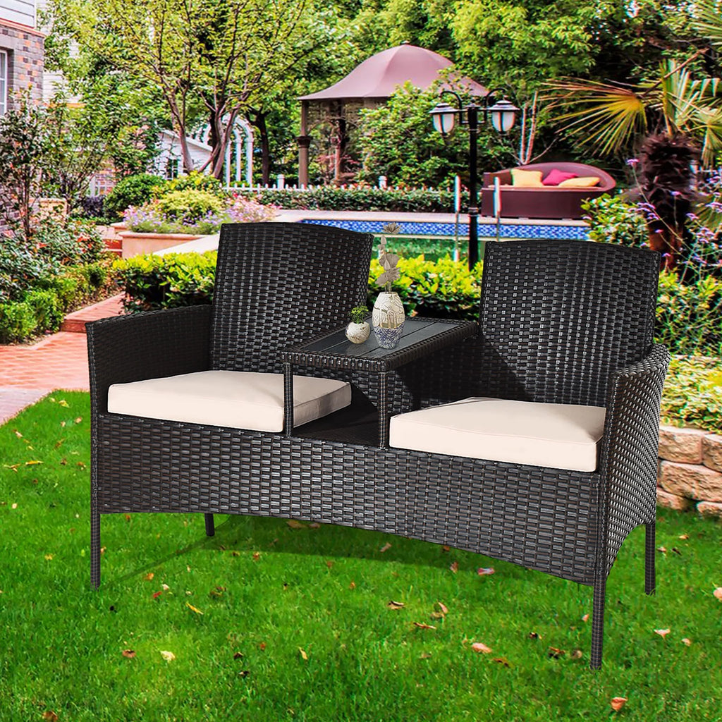 Mix Brown Patio Conversation Set Loveseat Sofa Coffee Table Z1925
