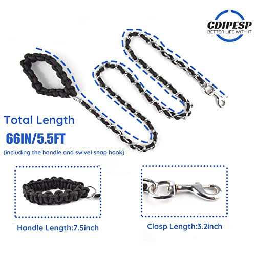 Chew Proof 5.5ft Heavy Duty Dog Leash Metal Chain Lead with Soft Rope Handle I2767
