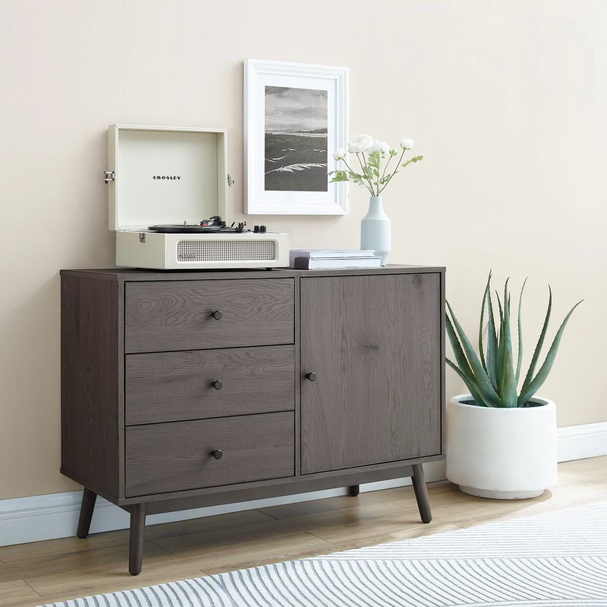 Gray 3 Drawer Engineered Wood Media Console Table T769