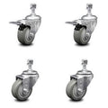 Polyurethane Swivel Threaded Stem Caster Set of 4, 3 inch Gray Wheels J956