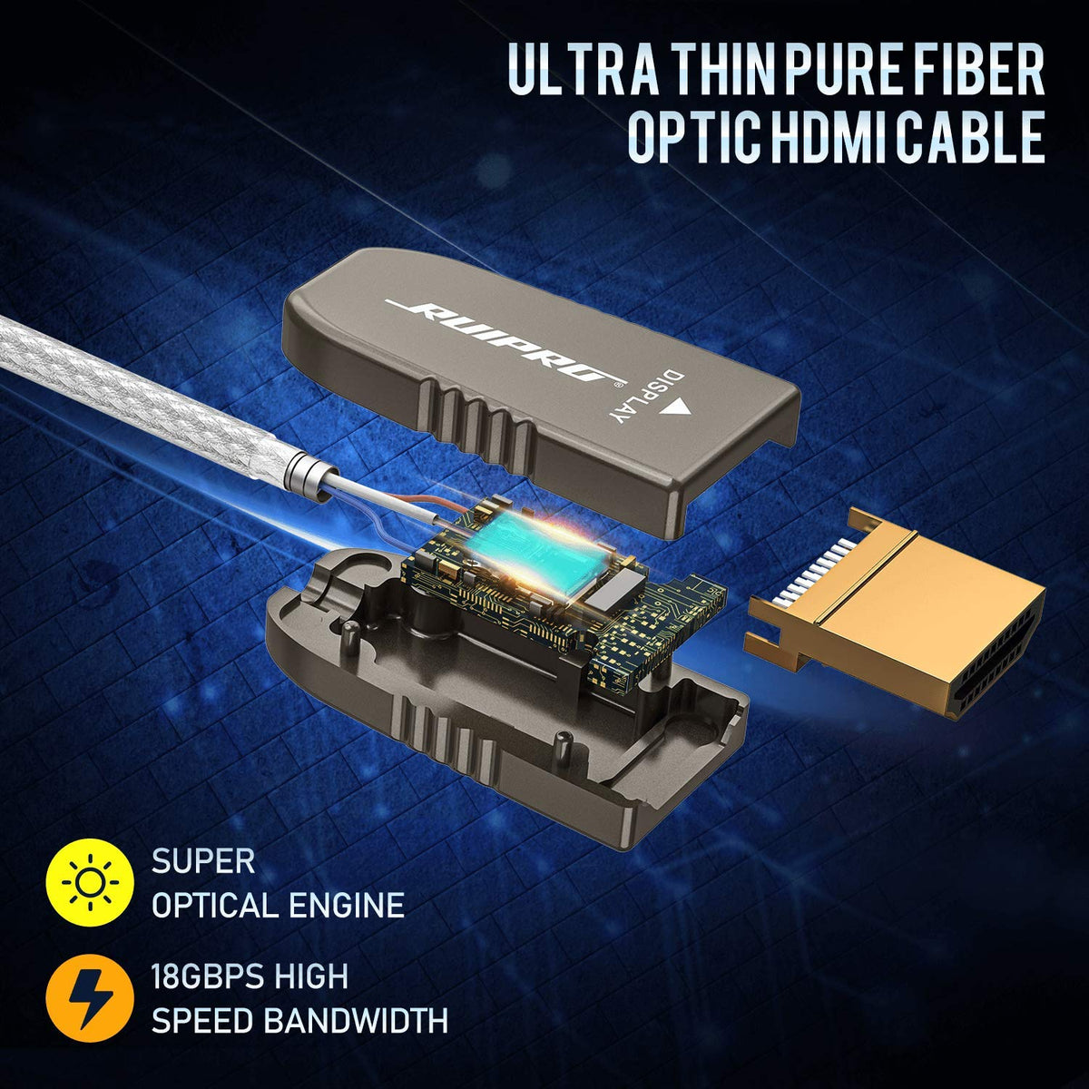 Fiber Optic HDMI Cable 40 Feet 4K60Hz 18Gbps HDR10 ARC T915