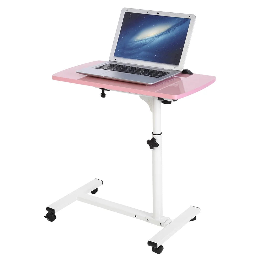 Adjustable Laptop Desk Table Stand with Wheels Pink U69621