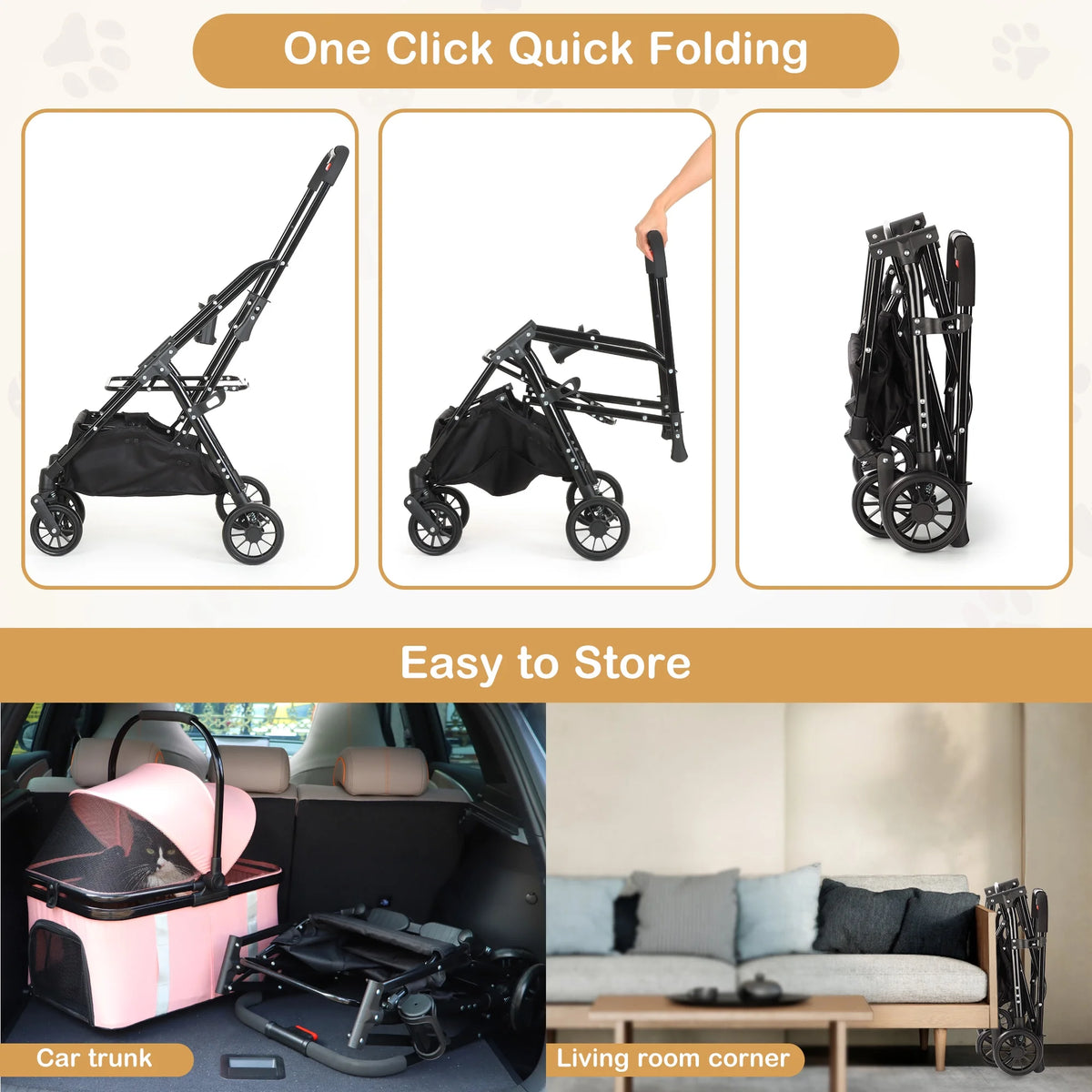 Foldable 4 Wheel Pet Stroller Q1566