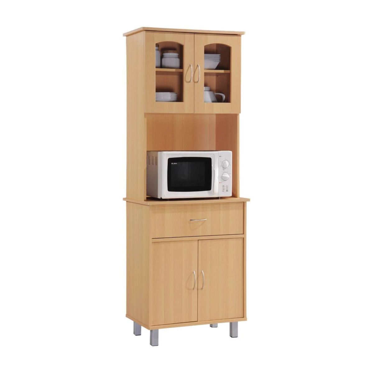 Beige Wood 4-Door 1-Drawer Kitchen China Cabinet I503