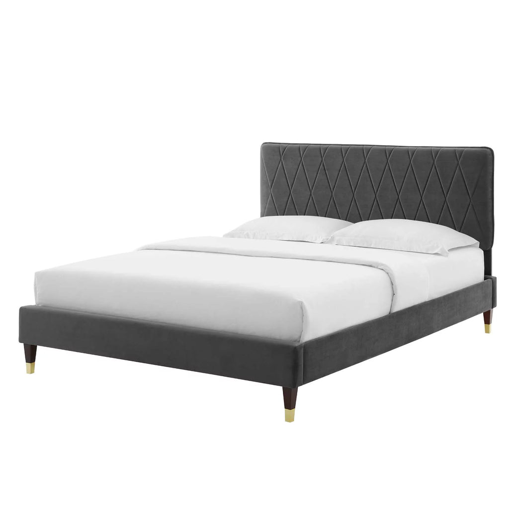 Queen Size Velvet Platform Bed Frame T111147