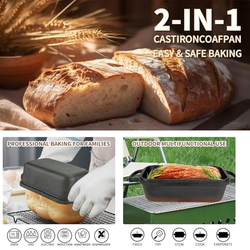 9x5-inch Cast Iron Bread Pan with Lid and 2 Bread Mats E542