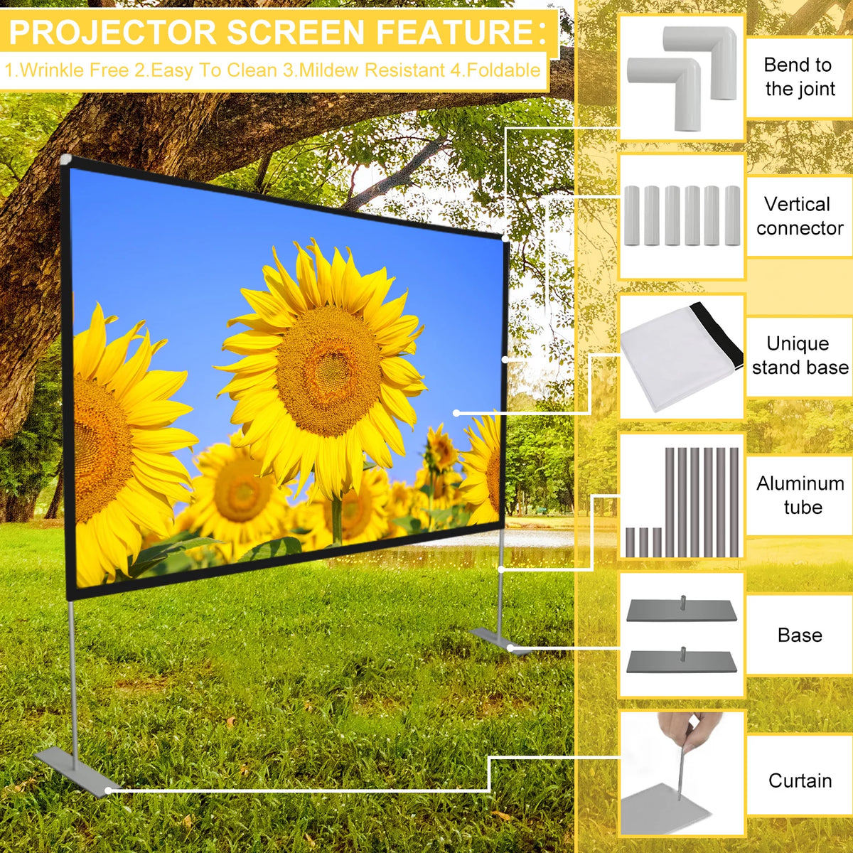 100 inch 16:9 Foldable Outdoor Projector Screen with Carry Bag I413906