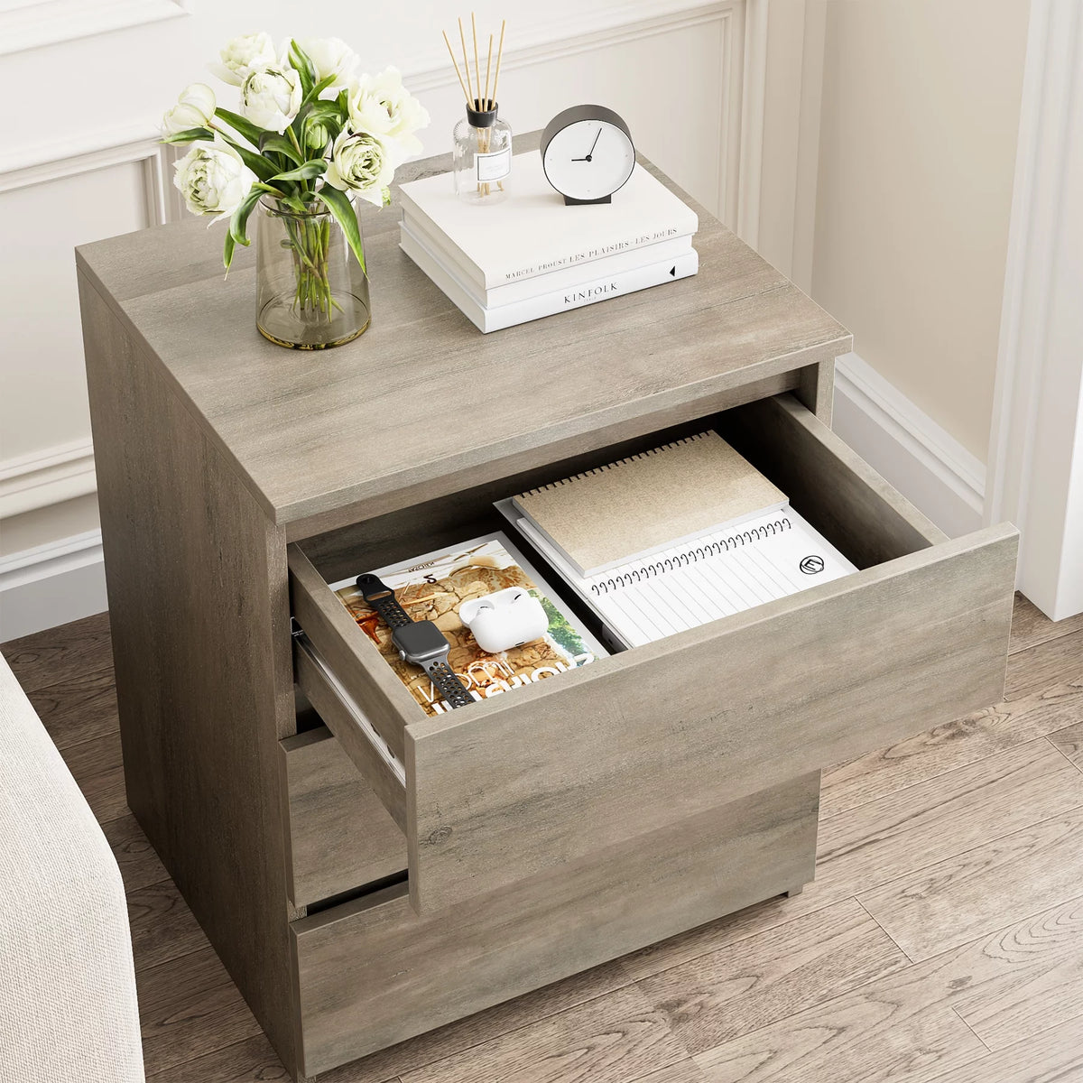 White 3 Drawer Wood Nightstand A838234