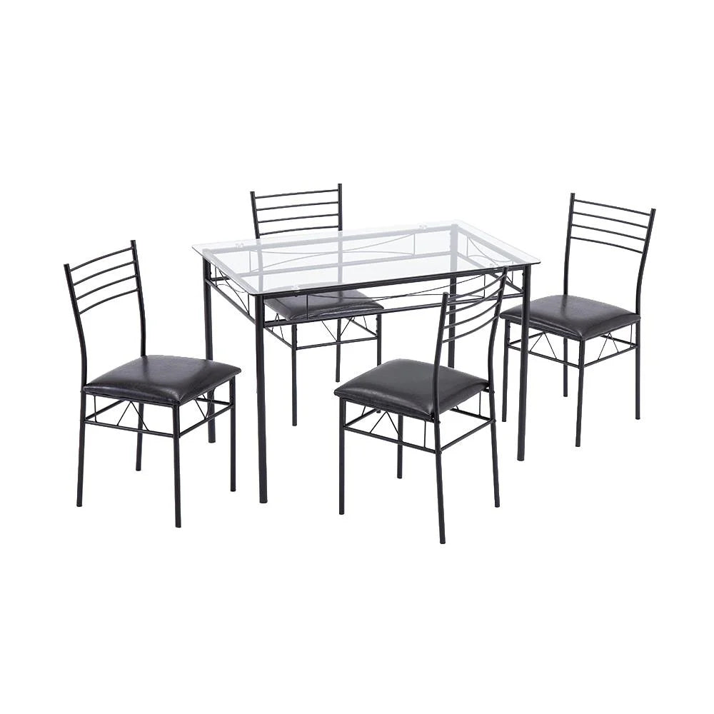 5 Piece Glass Dining Set with Metal Frame H539