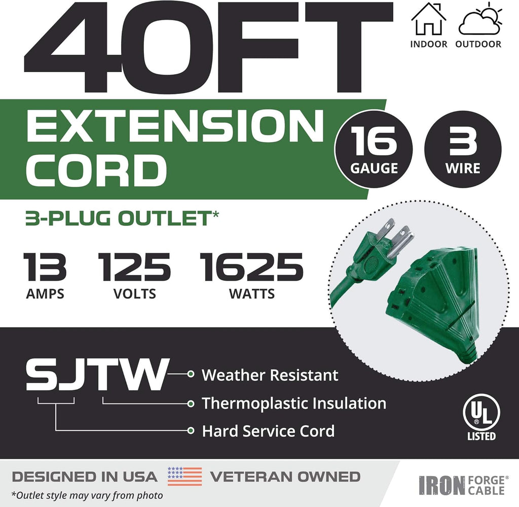100 Ft Outdoor Extension Cord with 3 Outlets S1876