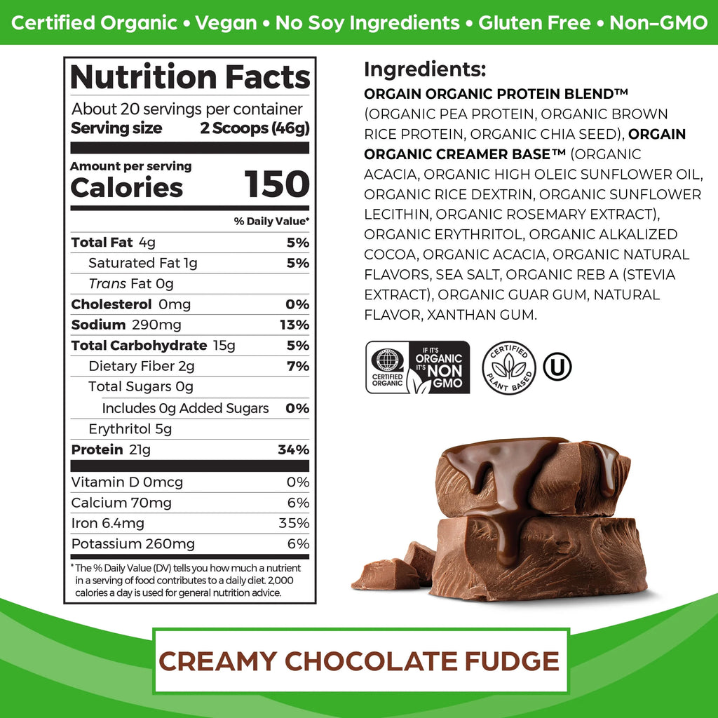 Organic Vegan 21g Protein Powder Creamy Chocolate 2.03lb F7668