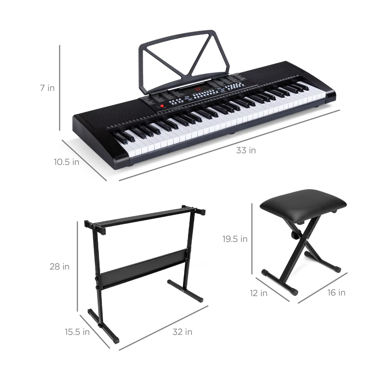 61-Key Electronic Keyboard Piano Set with Stand, Stool, Microphone U1812