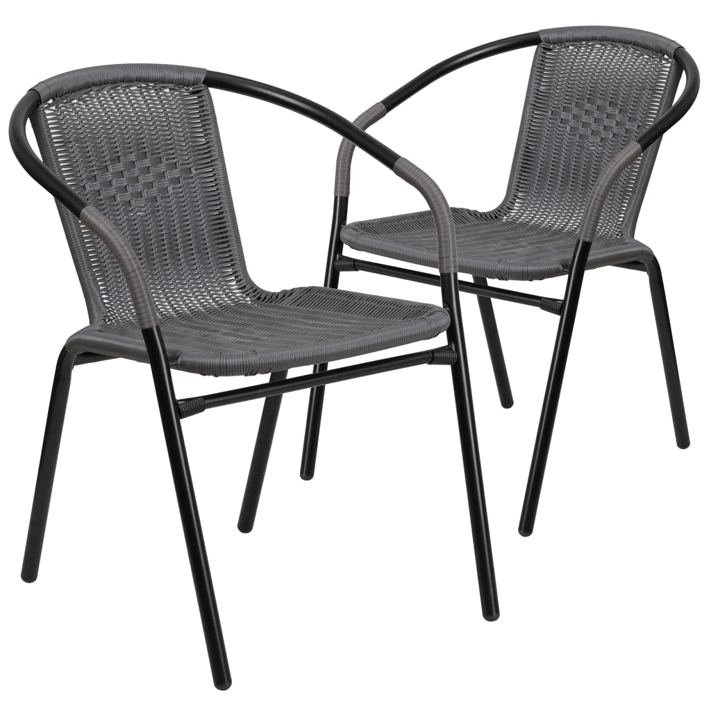 2 Pack Gray Rattan Stack Chair B589