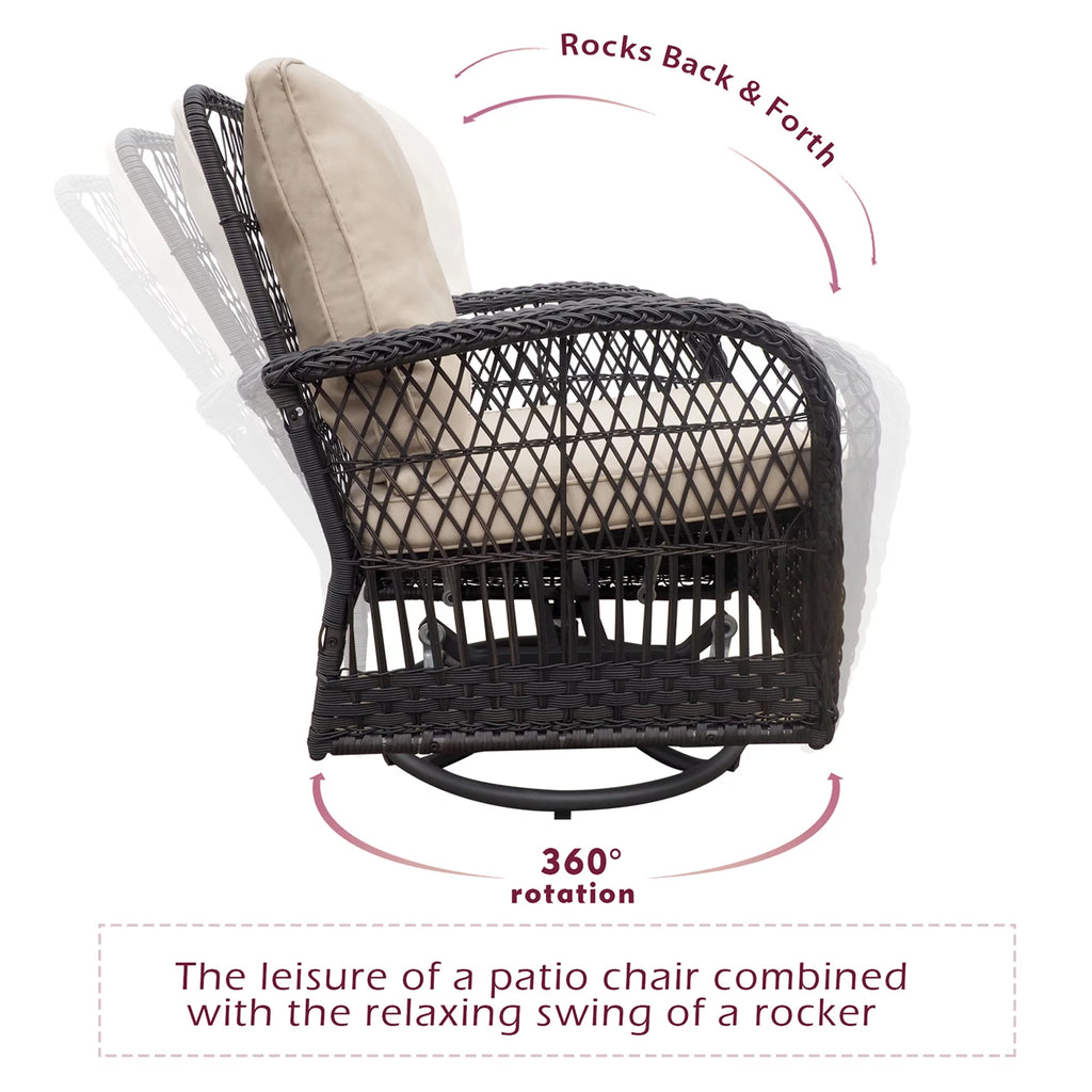 Khaki Wicker Swivel Rocker Chairs with Table C11451