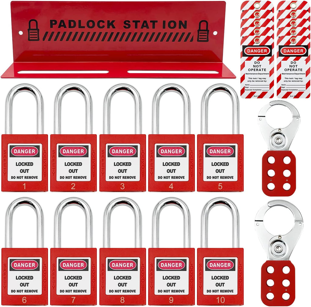 Lockout Tagout Station with 10 Padlocks, 2 Hasps, 20 Tags S3869
