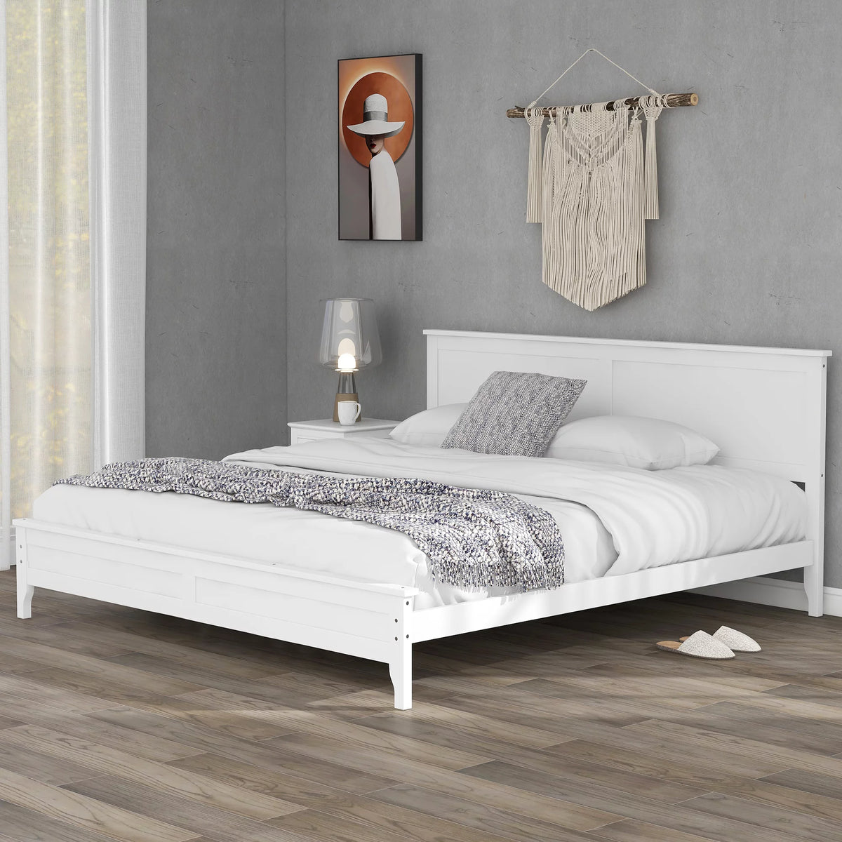 Modern White Solid Wood King Platform Bed P379708