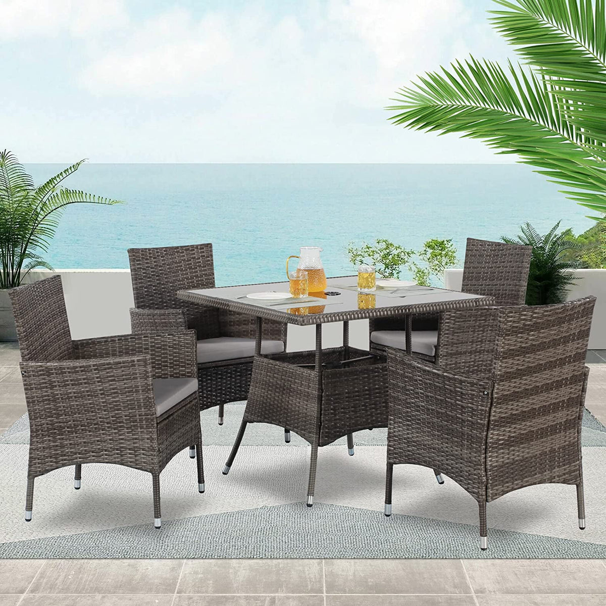 5-Piece Wicker Patio Dining Table Chair Set E249