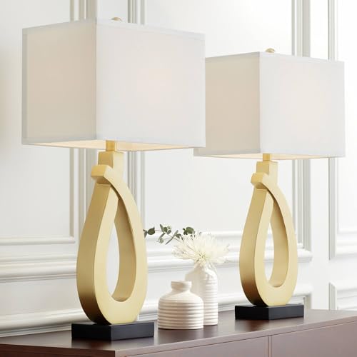 Set of 2 Gold Metal Table Lamps with USB Charging Port M2121