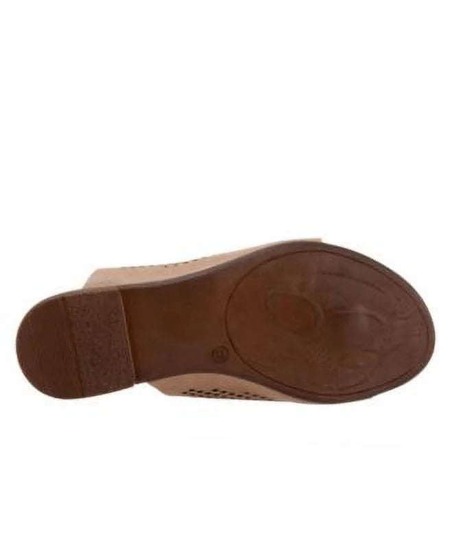 Beige Perforated Round Toe Slip On Leather Sandals H659