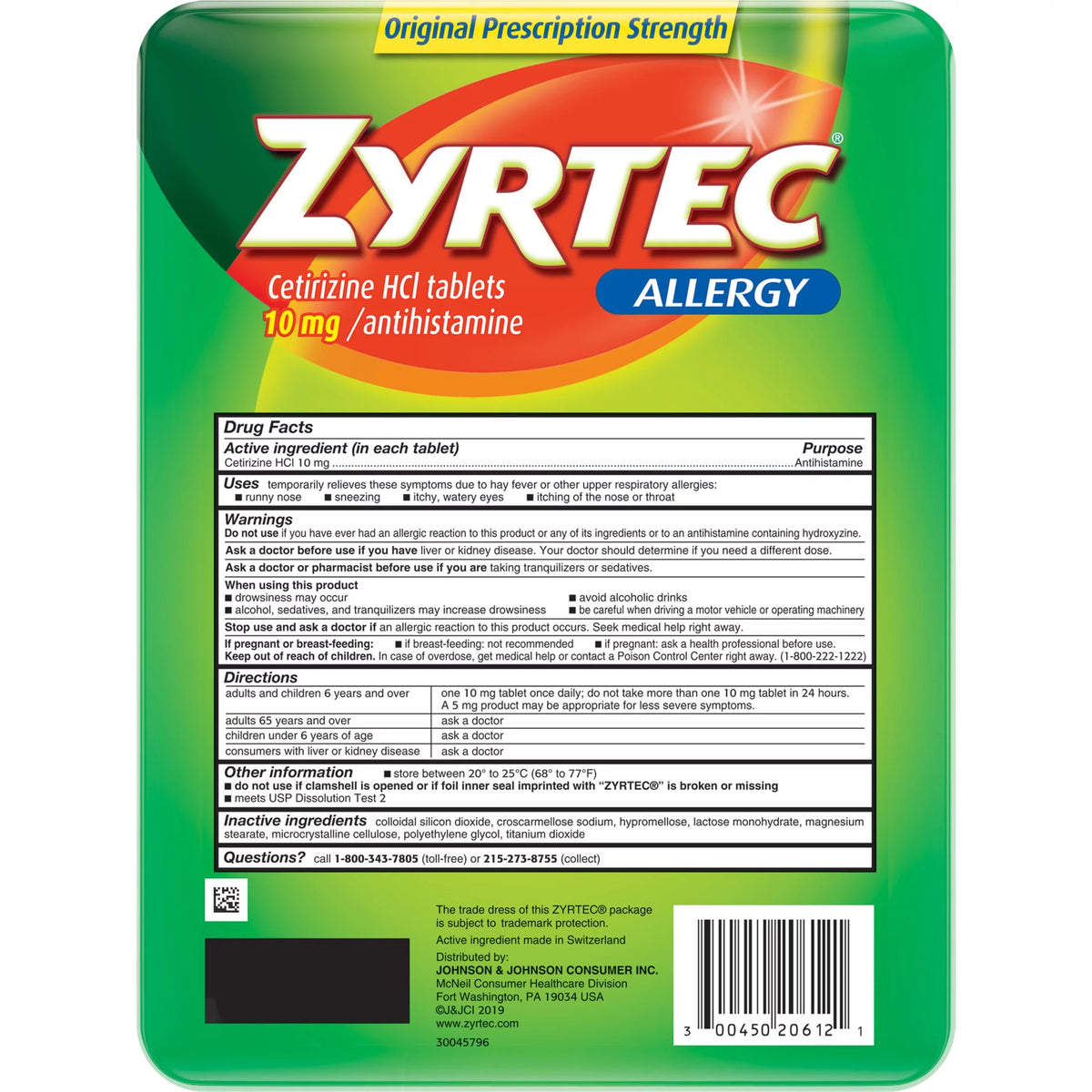 24 Hour Allergy Relief Tablets 10mg Cetirizine HCl 120 ct I525094