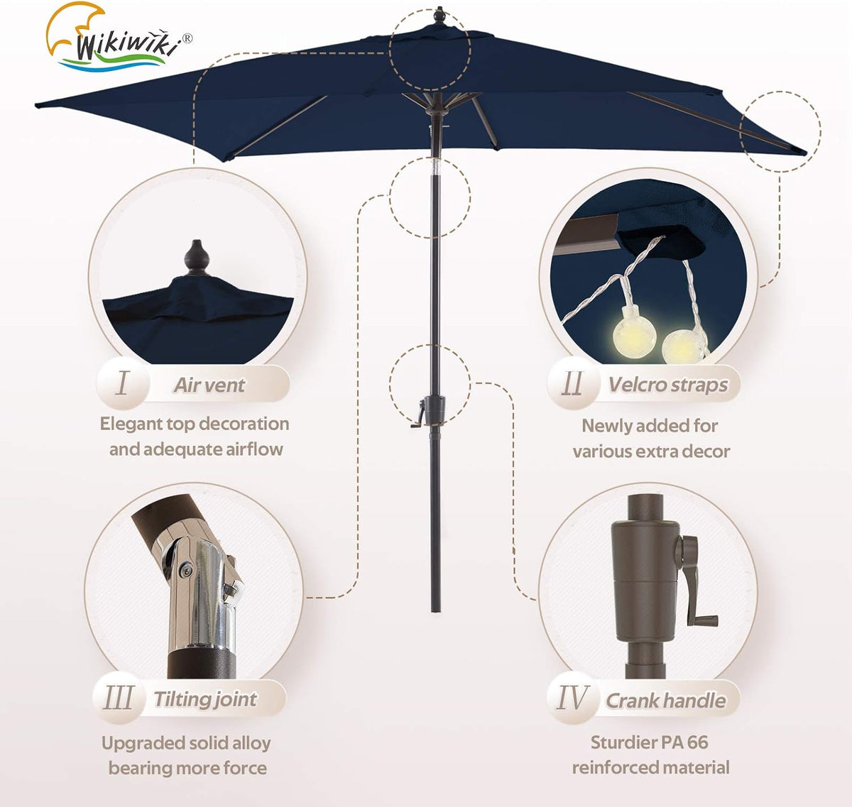 Olefin Rectangular Market Umbrella with Push Button Tilt J98618