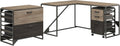 Rustic Gray L Shaped Industrial Desk with File Cabinets Q636