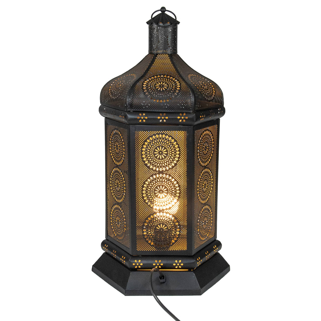 Black and Gold Moroccan Style Floral Cut-Out Table Lantern Lamp C77421
