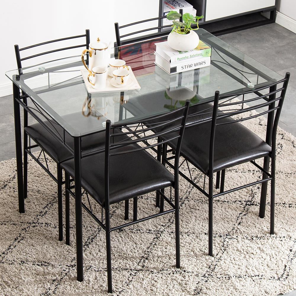 5 Piece Glass Dining Set with Metal Frame H539
