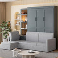Queen Size Wooden Murphy Bed with Shelves and L-Shape Sofa Q6699