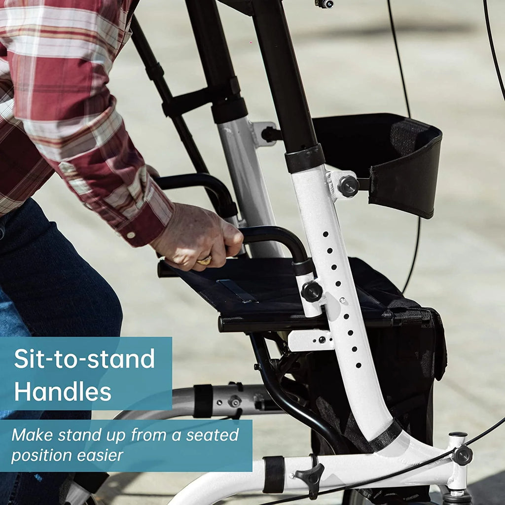 Upright Folding Rollator Walker with Seat, White E989