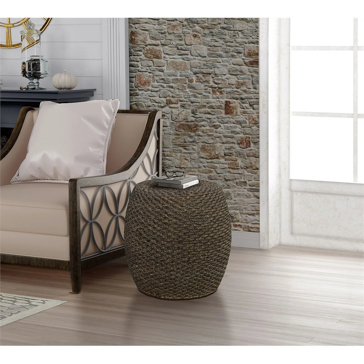 Walnut Wood Drum Side Table T3232
