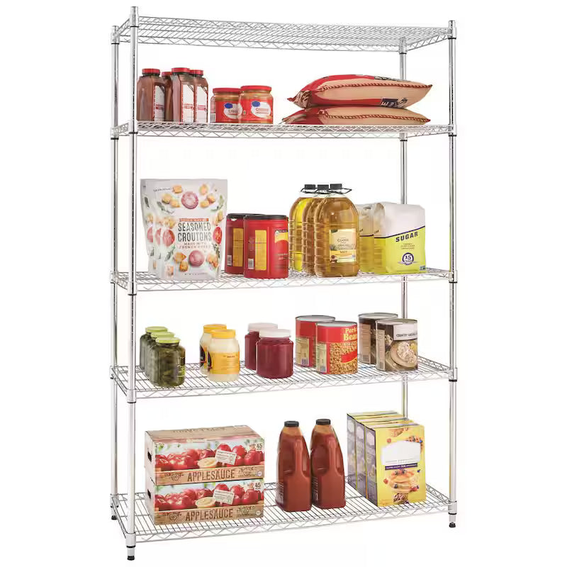5-Tier Heavy Duty Steel Wire Shelving Unit in Chrome V1294