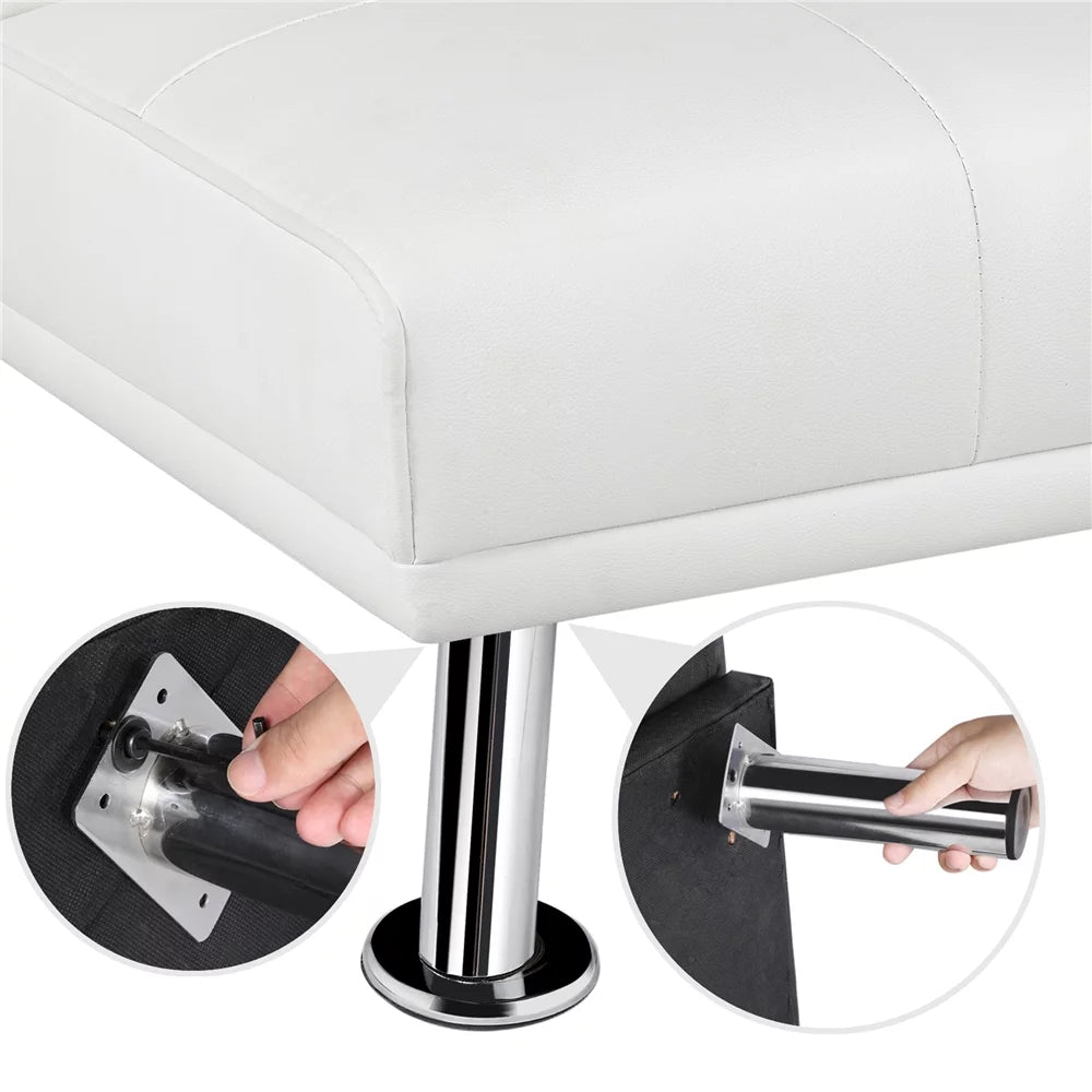 White Faux Leather Futon with Cupholders and Pillows B969