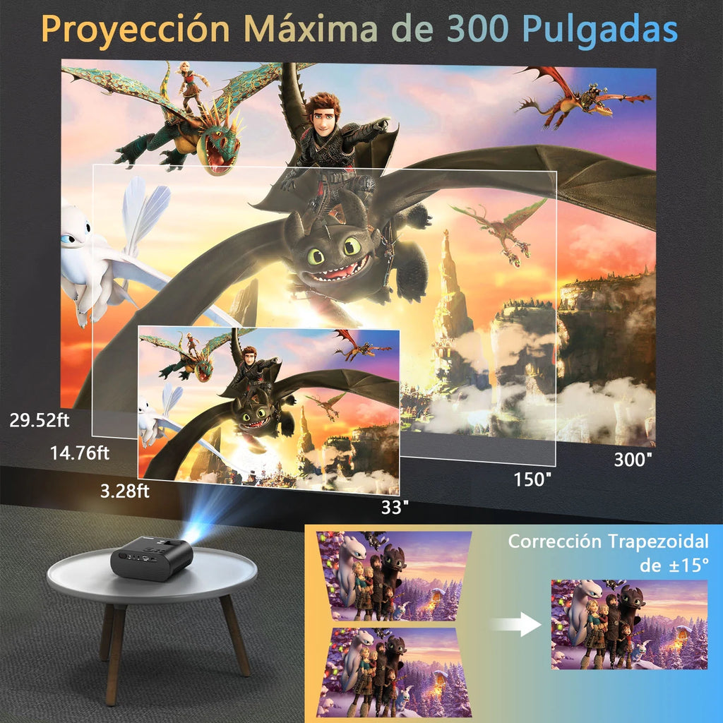 5G Wifi Mini Projector with 100 Projector Screen, Full HD 1080P, Black I395