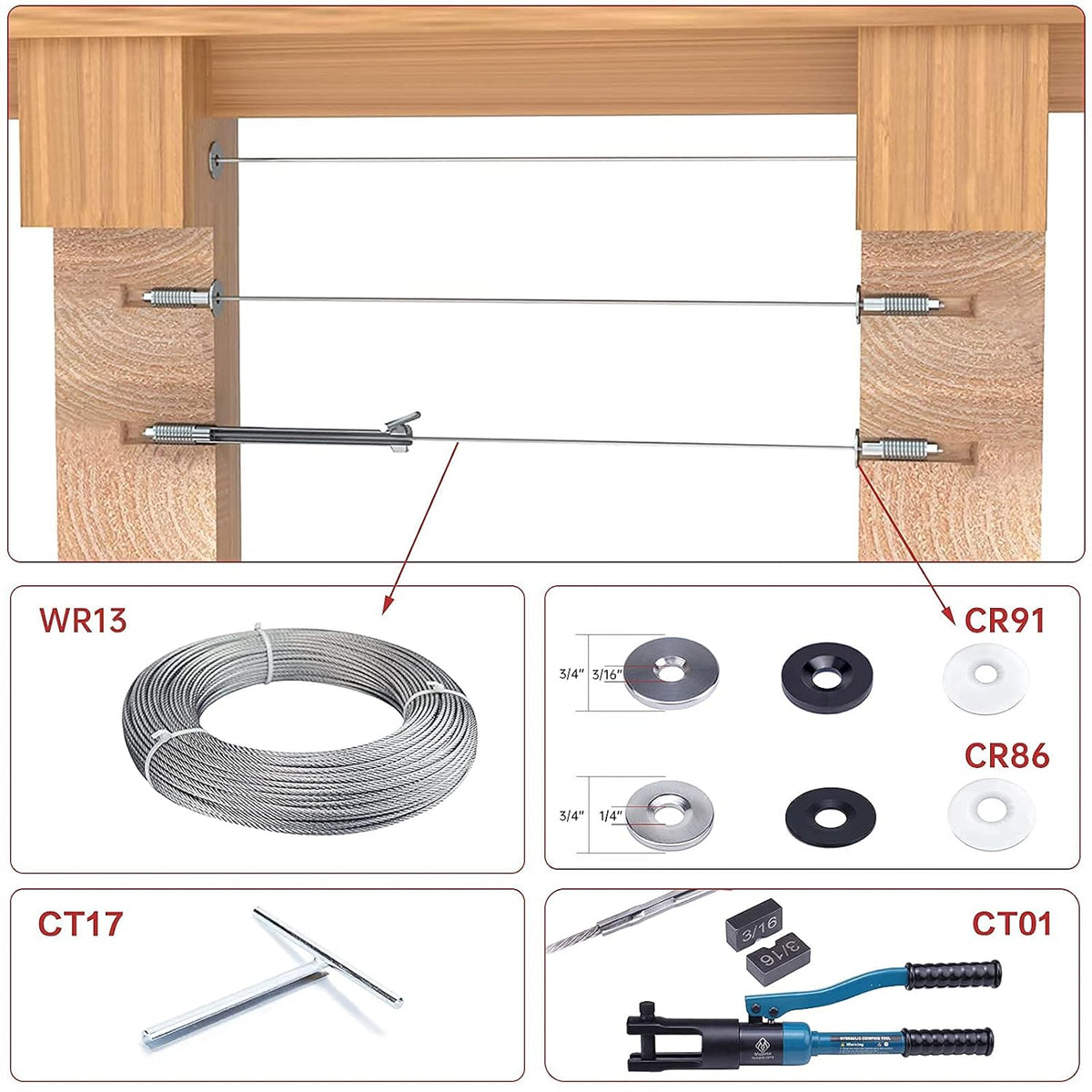 20 Pack 3/16 Invisible Cable Railing Kit T316 Stainless Steel D83526