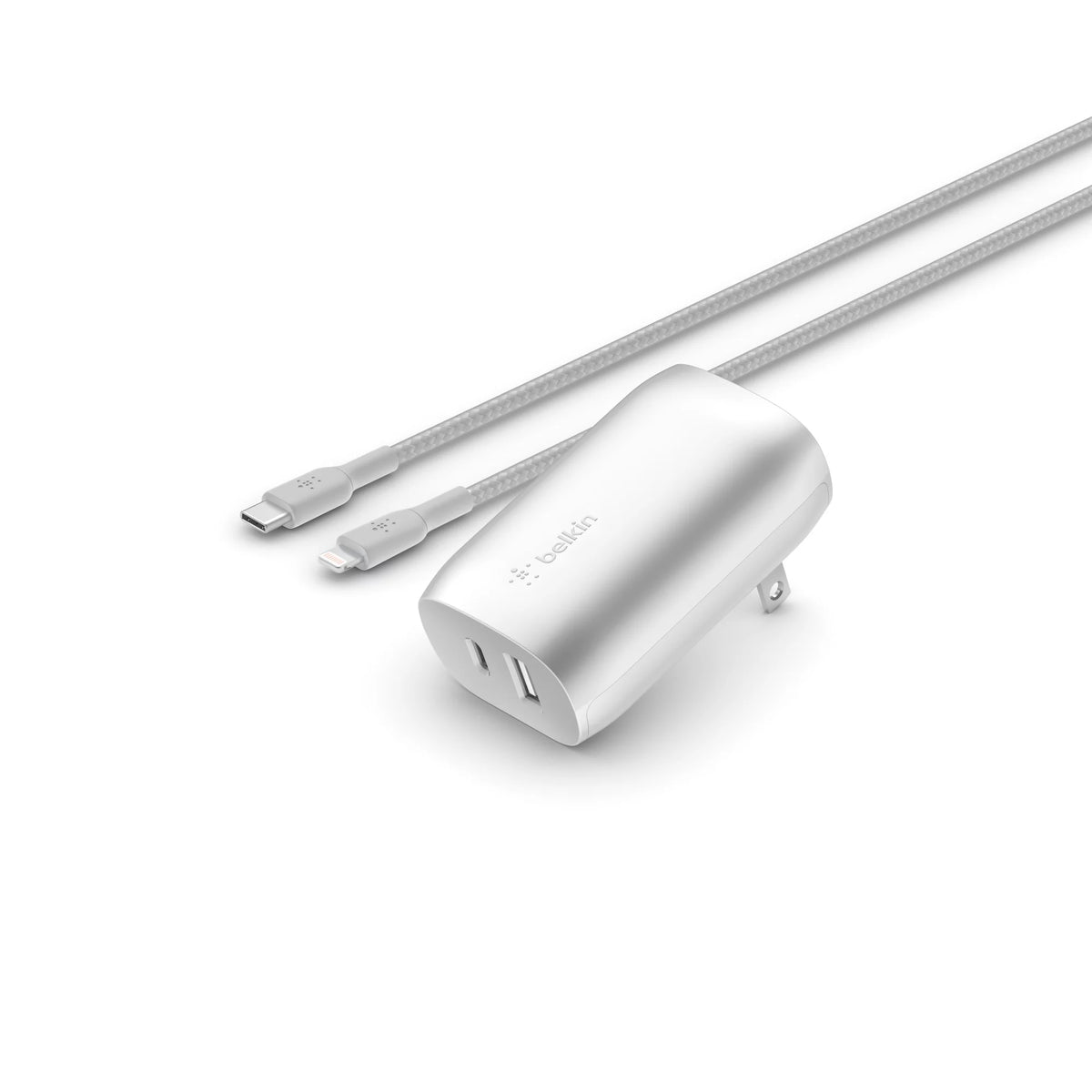 37W Dual Wall Charger USB-C to Lightning Cable Silver E4887