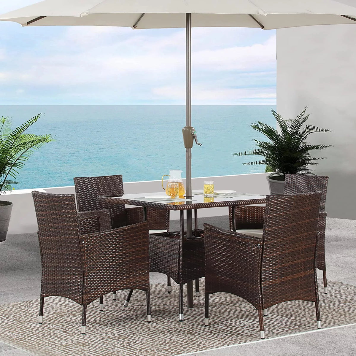 5-Piece Wicker Patio Dining Table Chair Set E249