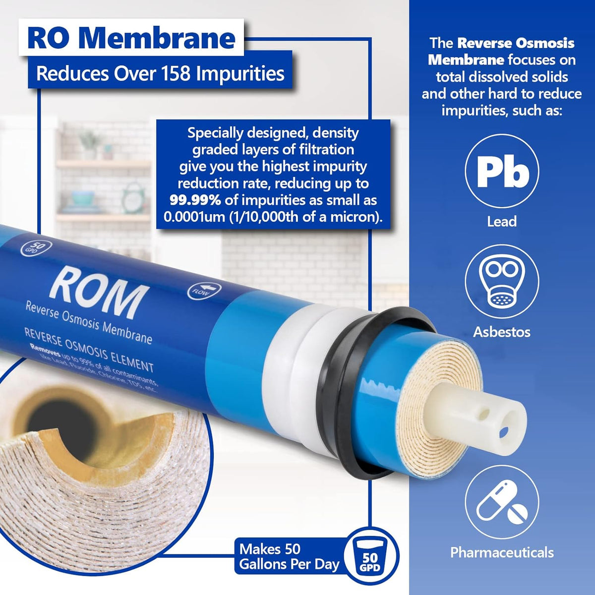 Reverse Osmosis System Replacement Filter Set with 50 GPD RO Membrane A221