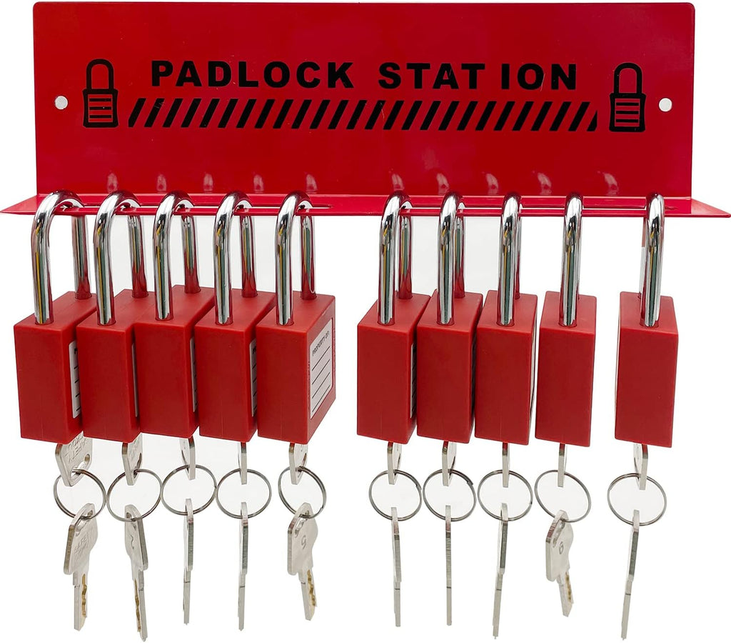 Lockout Tagout Station with 10 Padlocks, 2 Hasps, 20 Tags S3869