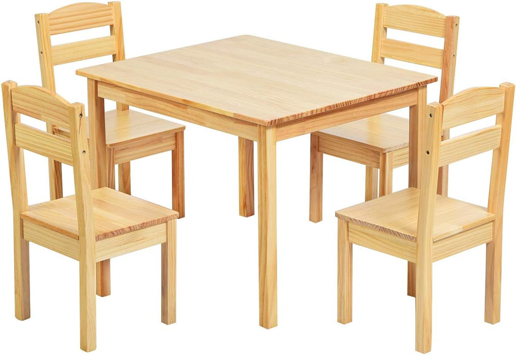 Kids Wooden Table and Chairs 5 Pieces Set Multicolor I612786