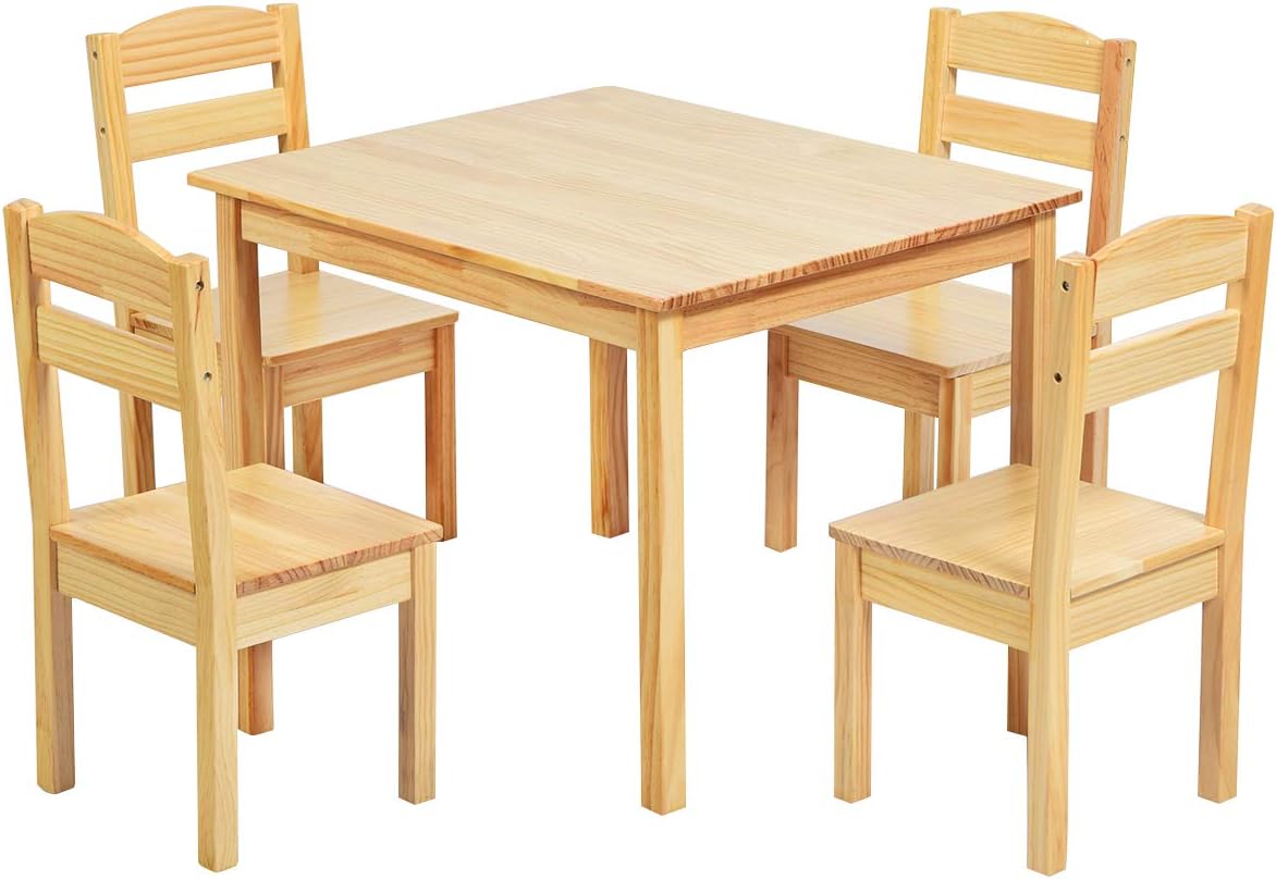 Kids Wooden Table and Chairs 5 Pieces Set Multicolor I612786