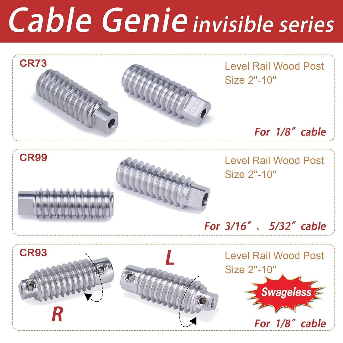 20 Pack 3/16 Invisible Cable Railing Kit T316 Stainless Steel D83526