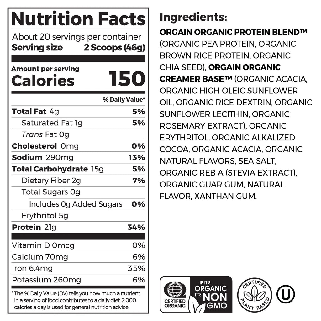 Organic Vegan 21g Protein Powder Creamy Chocolate 2.03lb F7668