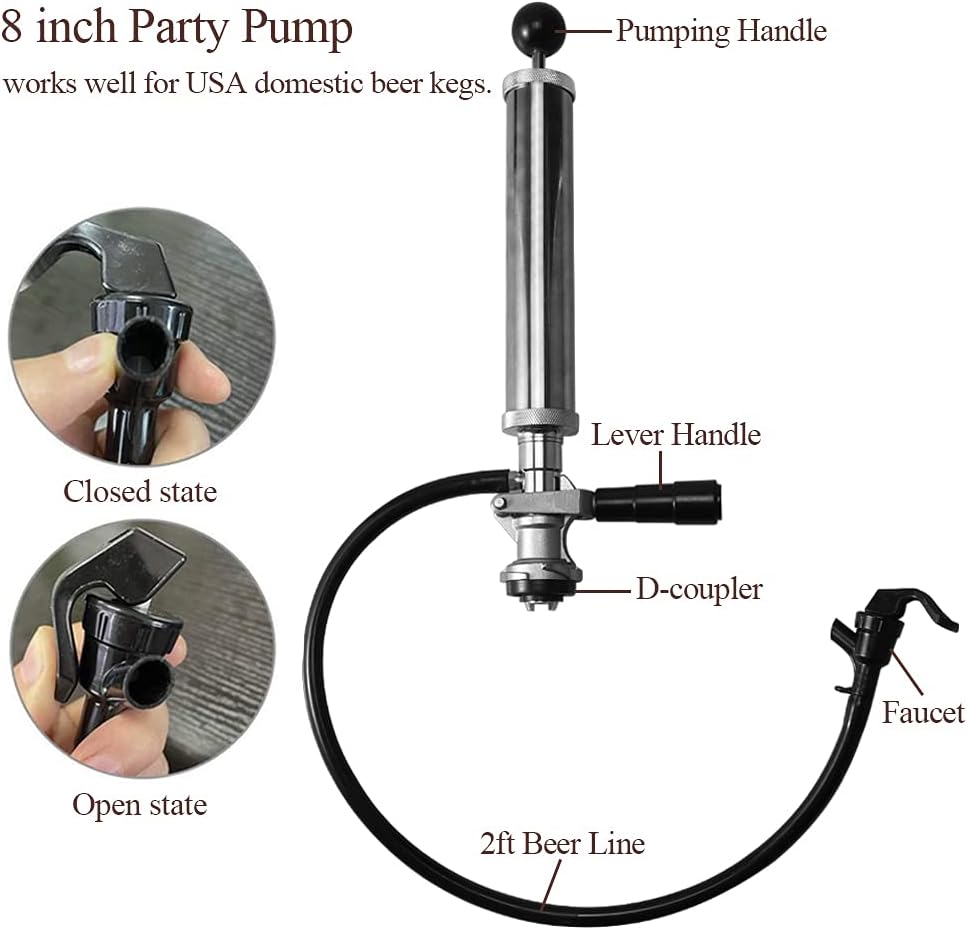Beer Party Pump with Picnic Tap 8 inch US Sankey D System Keg Tap F35464